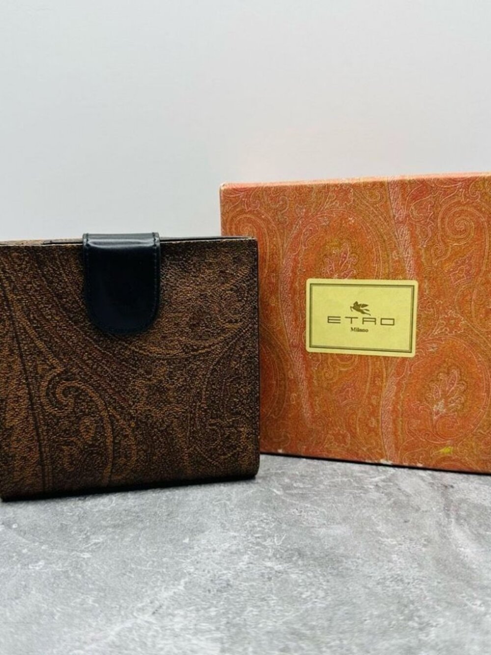 Vintage Etro Paisley Leather Compact Wallet With Original Box